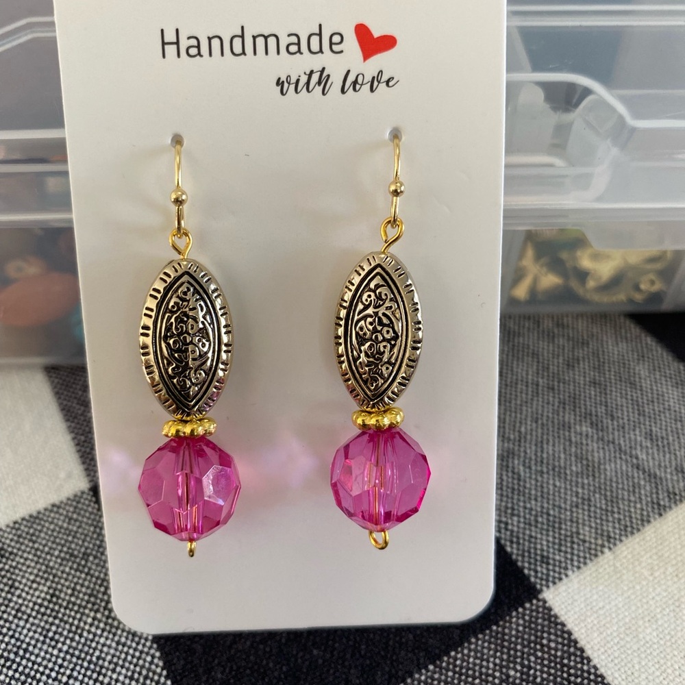 Elegant Gold and Pink Handmade Earrings